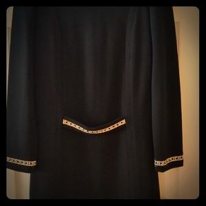 Vintage Black Wool Dress Rhinestone Winter